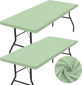 2 Pack Rectangle Table Cloth, Elastic Fitted Fabric Tablecloth Fits for 6 Foot Folding Tables, Washable Table Cover for Picnic,