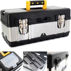 16.5-Inch Tool Box - Portable Lockable Storage, Stainless Steel & Plastic Construction - Removable Tray, Toolbox Organizer Truly Strong and Durab