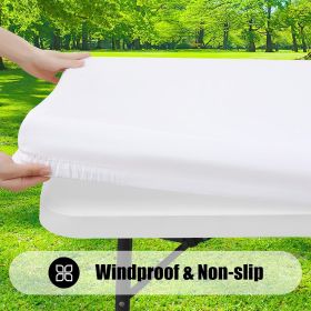 2 Pack Rectangle Picnic Table Cloth, Waterproof Elastic Fitted Tablecloths, Washable Polyester Rectangular Patio Table Cover for Camping