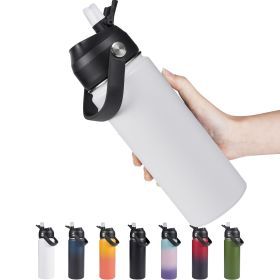 Daluvenix Stainless Steel Water Bottle with Straw Lid, 18oz Vacuum Insulated Water Bottles for Sports, Travel, Black (2 Pack) (Color: White)